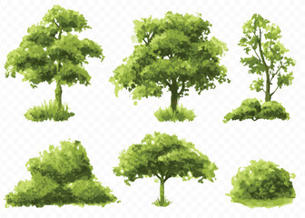 Collection of Watercolor Style Green Trees and Bushes © Akash Mondal