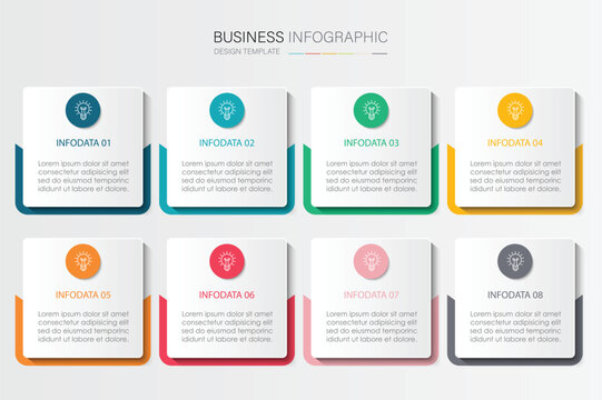 infographic vector illustration with 3, 8, 5, 6 steps, infographic template design. Can be used for process diagrams, presentations, workflows.
