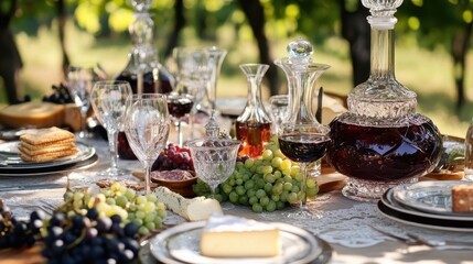 Naklejka premium elegant outdoor wine tasting table setting