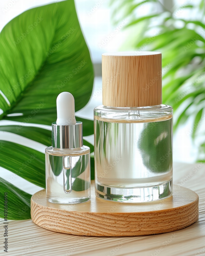 Poster elegant bottle of perfume captured on a soft surface with reflections and subtle lighting effects