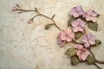 Delicate, pastel-colored blossoms on textured background.