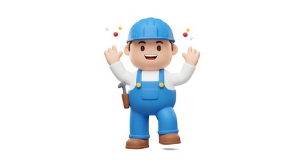 cartoon man happy with his labour day dan his work with blue helmet