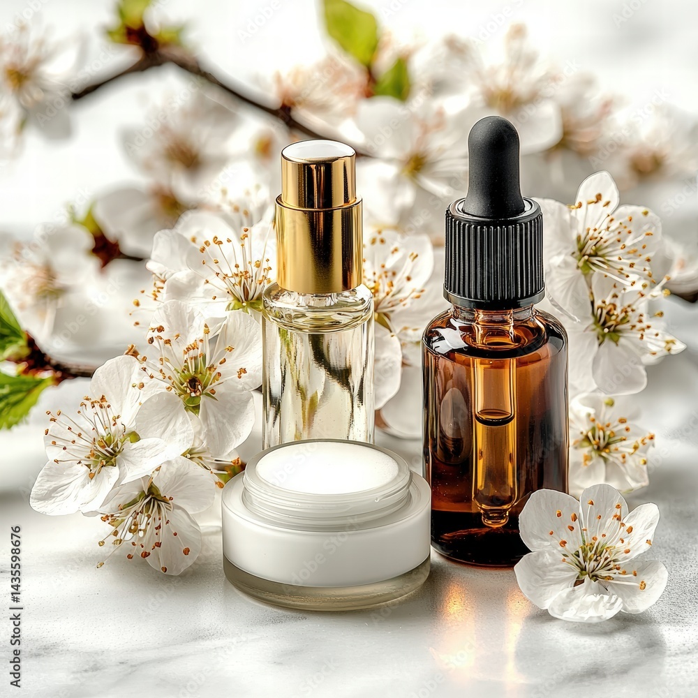 Aufkleber two elegant bottles of perfume arranged artistically on a soft surface with subtle reflections