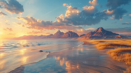 Naklejka premium desert meets sea under warm sky