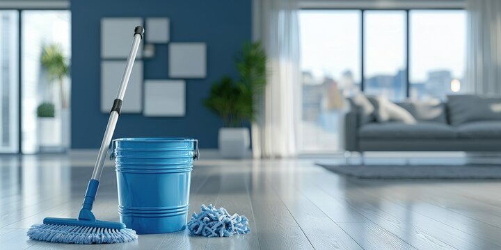 Minimalist approach to housekeeping-mop and bucket in a modern interior
