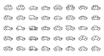 Collection of simple line art vehicles for automotive graphics.