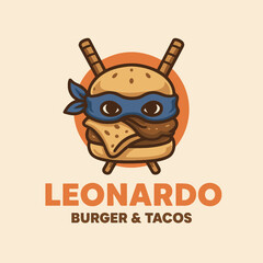 Cartoon Hamburger with Blue Mask and Sticks for a Restaurant Menu