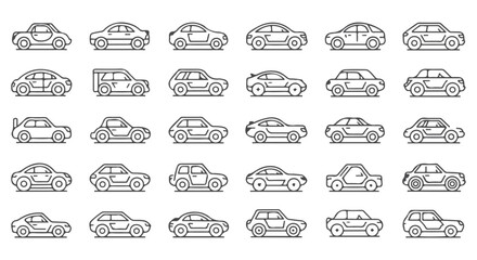 A set of line-drawn vehicle icons: cars