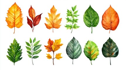 Obraz premium Autumn leaves watercolor illustration (1)