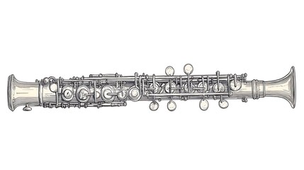 Fototapeta premium Detailed hand-drawn illustration of a silver woodwind instrument