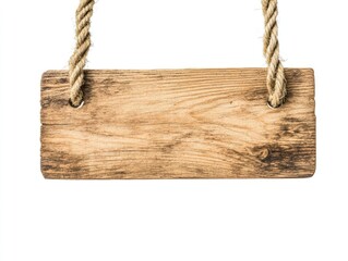 Rustic wooden sign hanging by ropes