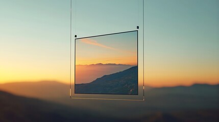 A captivating display showcasing a scenic mountain vista at sunset.