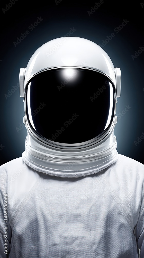 Poster close up astronaut facing camera wearing helmet with transparent visor showing lighting reflection i
