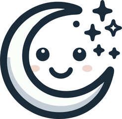 Adorable Smiling Crescent Moon Vector with Stars – Minimalist Cute Cartoon Night Sky Illustration