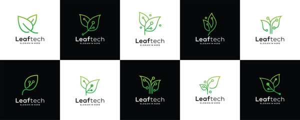 Green leaf ecology icon set logo design set collection, Innovative digital technology concept business © Urwah