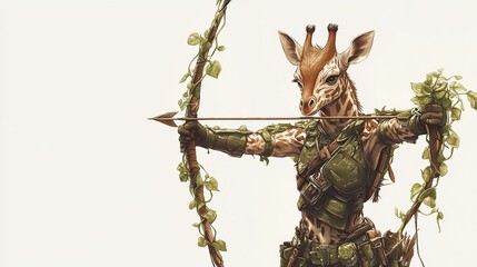 Obraz premium Giraffe archer aiming bow and arrow.