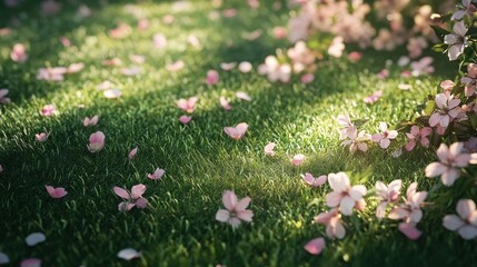 spring blossoms on green grass