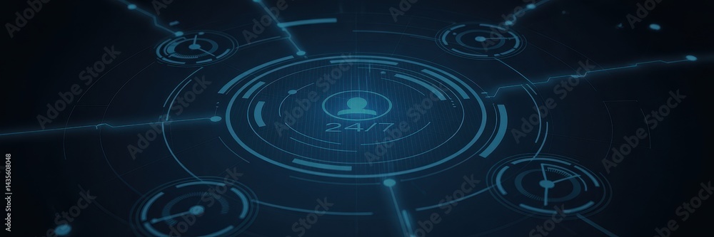 Poster complex digital interface with concentric rings.