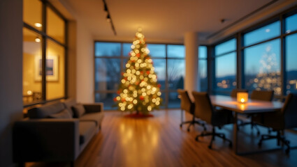 Cozy Christmas Office with Tree Background
