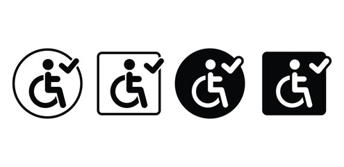 Accessible Icon Set Black and White Wheelchair Symbols with Checkmarks Vector Design