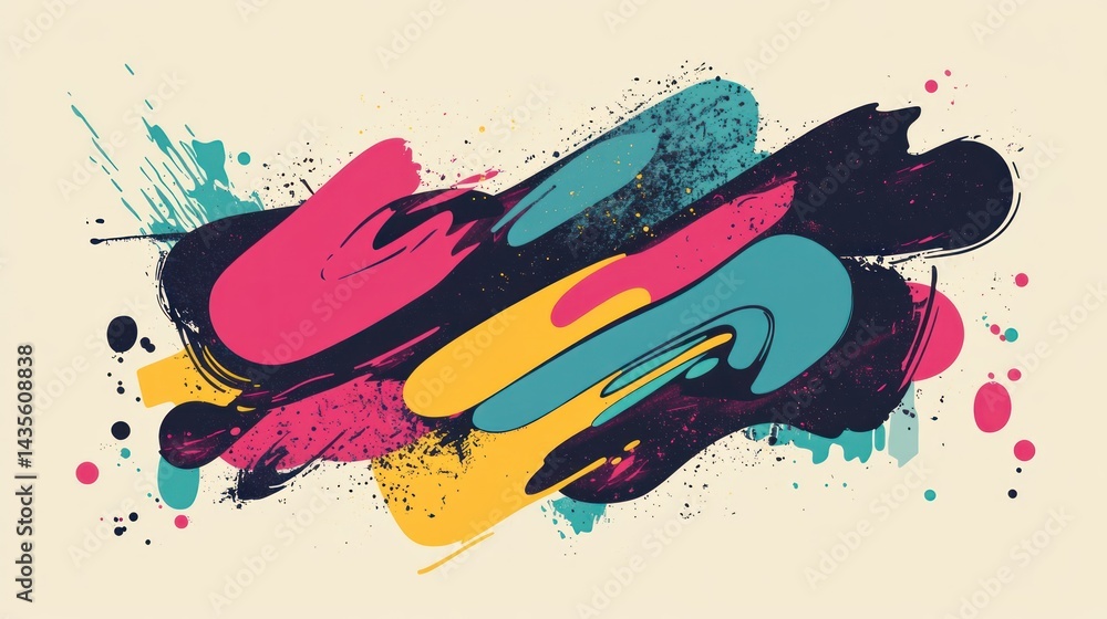 Poster dynamic splashes of vibrant hues a playful dance of shapes and textures creating a visually stimulat