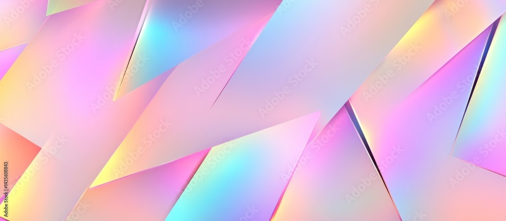 Poster iridescent geometrical shapes creating a pastel colored abstract backdrop with soft gradients and a 