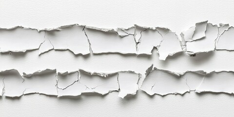 Multiple torn strips lined horizontally on white