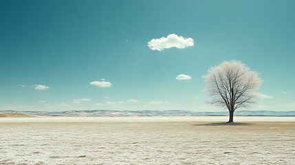 Lone Tree with Winter Landscape, and Plains.