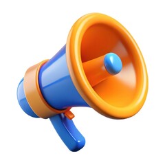 Blue and orange 3d rendered megaphone illustration on white background