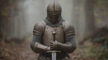Medieval knight in prayerful pose