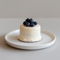 Delicate blueberry dessert on a simple plate.