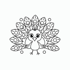 Cartoon Peacock – Vibrant and Whimsical Children's Book Illustration.