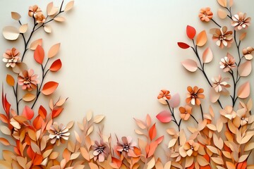 Autumnal paper flowers and leaves artfully arranged.