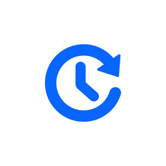 Blue clock with arrow icon representing history, backup, restore, and time management. Perfect for apps, websites, and digital service designs with a modern flat style.