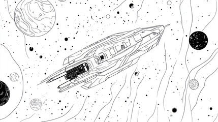 Spacecraft flying through nebula