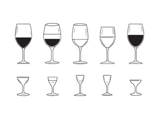 Glass of Wine line art icon creative abstract illustration style