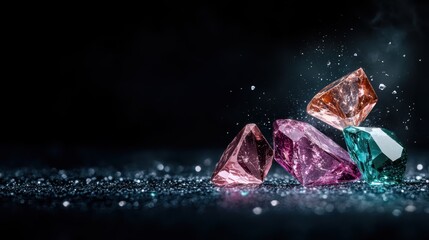 Obraz premium A collection of colorful gems sparkle and shine against a dark background, embodying luxury, beauty, and the allure of precious stones in the light.