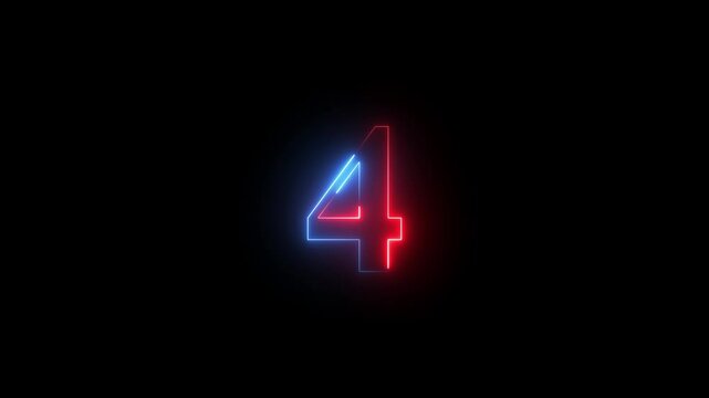 4 text neon glowing animation. Neon glowing animation above 4 digit text. number 4 neon text concept