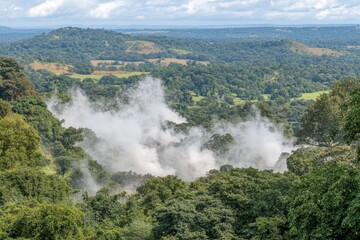 Misty valley, steam rising from a hidden source