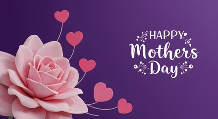 Happy Mother's Day Elegant Pink Rose and Hearts Design