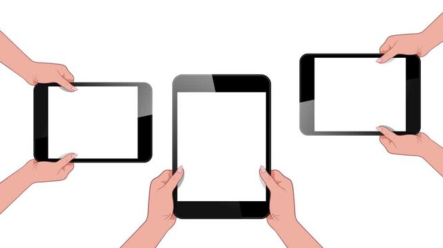 His hand holds an iPad with a clean, white screen. Space for copying, for design