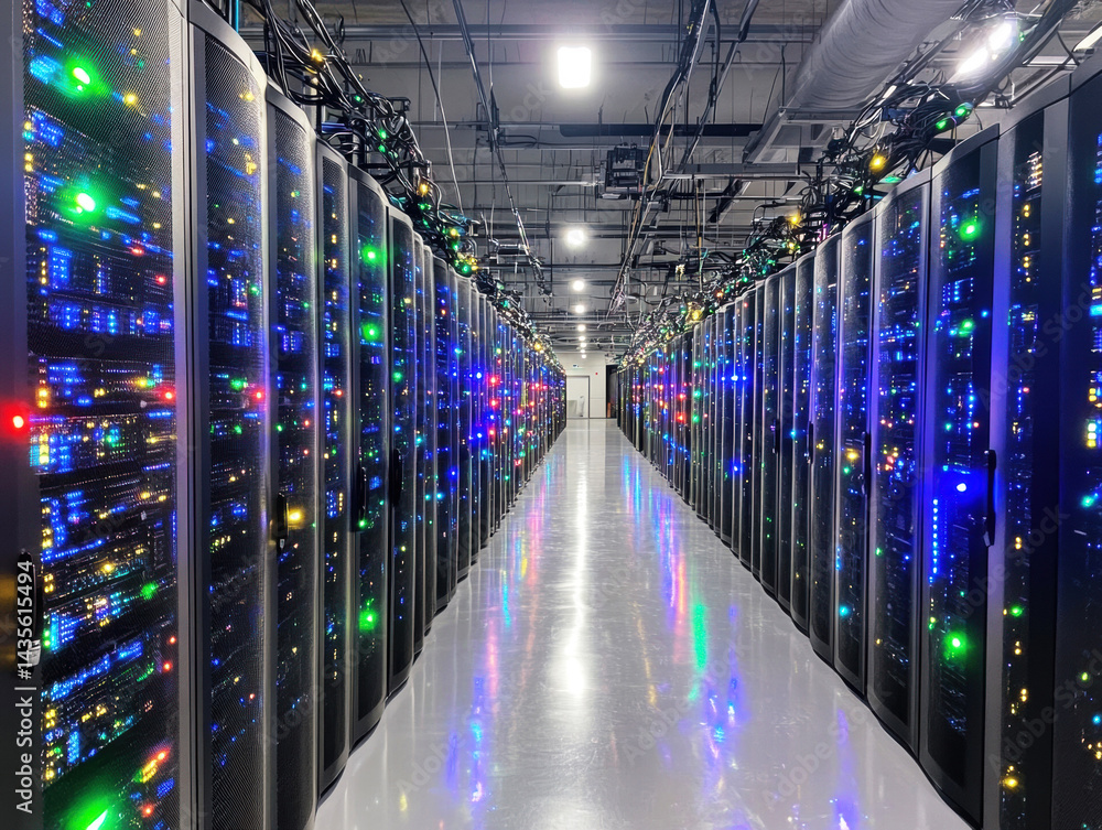 Aufkleber modern data center with illuminated server racks and clean design