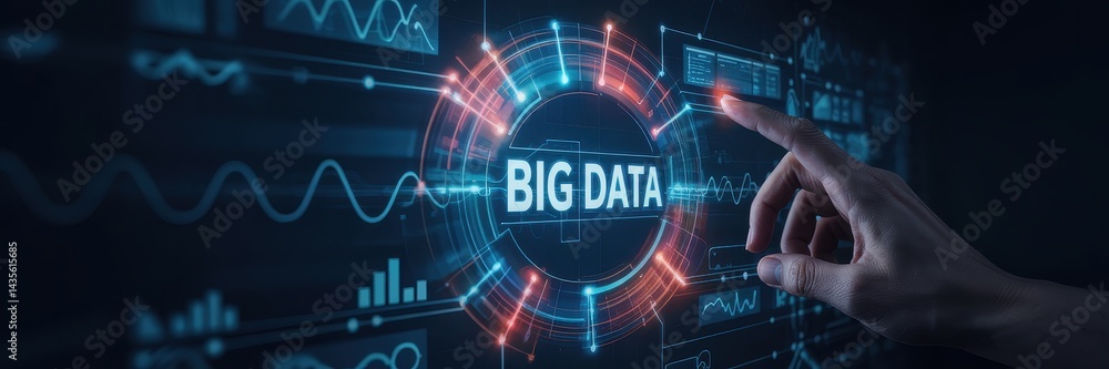 Poster digital interface highlighting big data analysis.