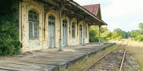 Obraz premium Old railway station left to decay.