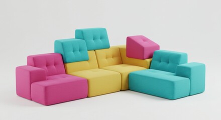 Colorful modular sofa design modern furniture isolated white background