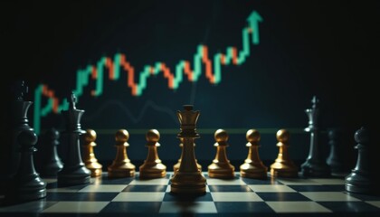 Strategic chess game highlights market trends office environment digital display focused composition growth mindset