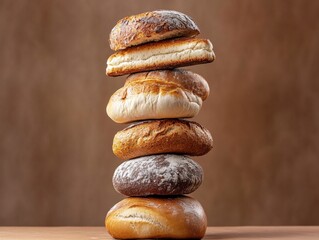 Freshly baked bread rolls stacked beautifully for serving
