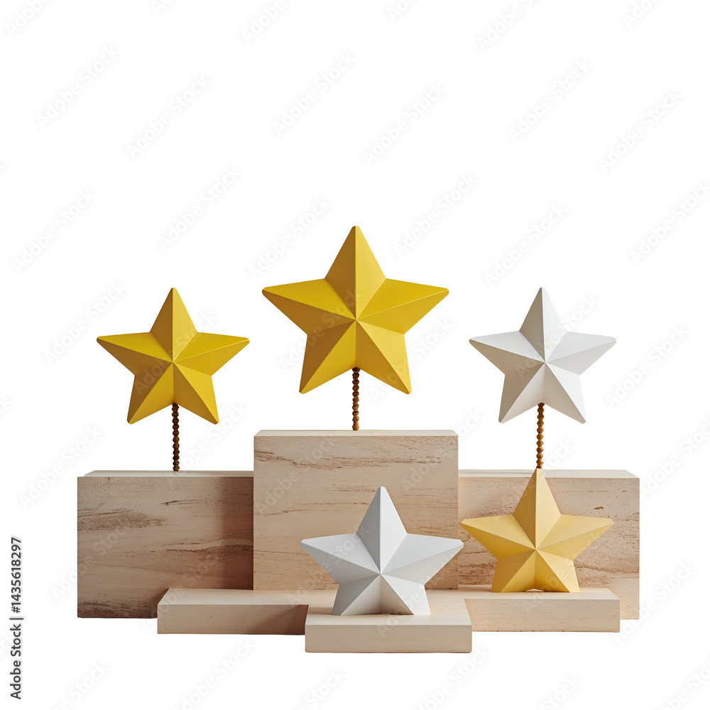 Poster shiny yellow gold five-pointed stars in a symmetrical pattern, metallic texture with celestial theme