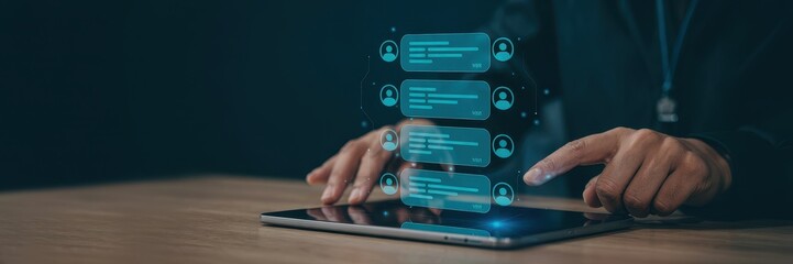 Interactive digital communication displayed on a tablet device.