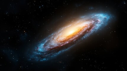 Fototapeta premium A serene image of a spiral galaxy illuminated with gentle hues, emphasizing the tranquility and beauty of the cosmos in this calming cosmic portrait.